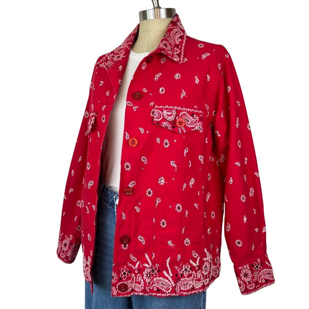 The Quacker Factory Paisley Western Jacket Red Beaded Bedazzled Bandana (Sz S) - Picture 2 of 16